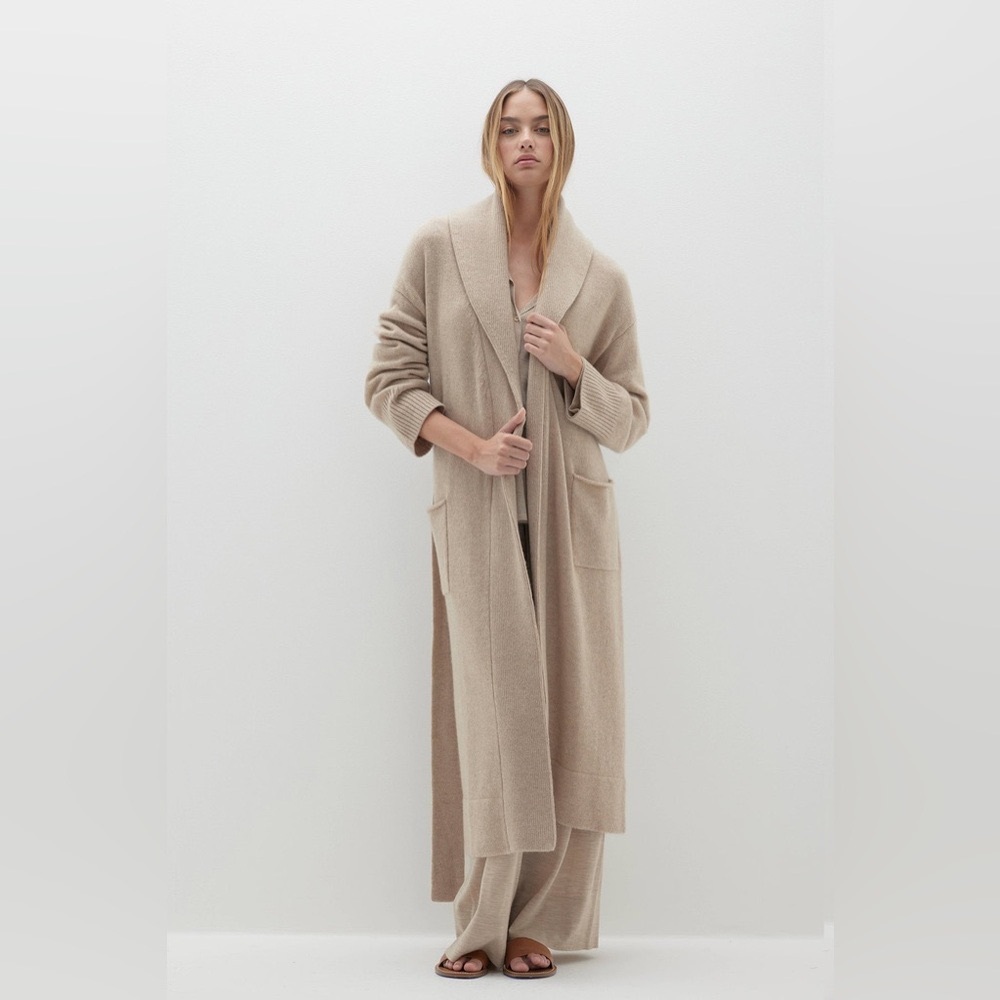 NEW NakedCashmere Chocolate Brown Ynes Tie-Belt 100% Cashmere Belted Robe NWT